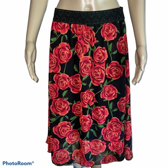 LuLaRoe red rose print sheer skirt